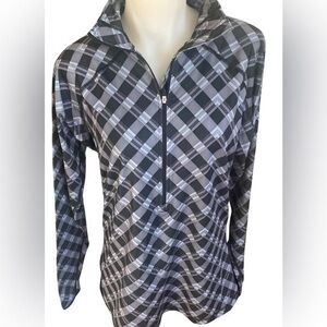 Nike Pro Quarter Zip Plaid Top - M gray , white , polyester spandex